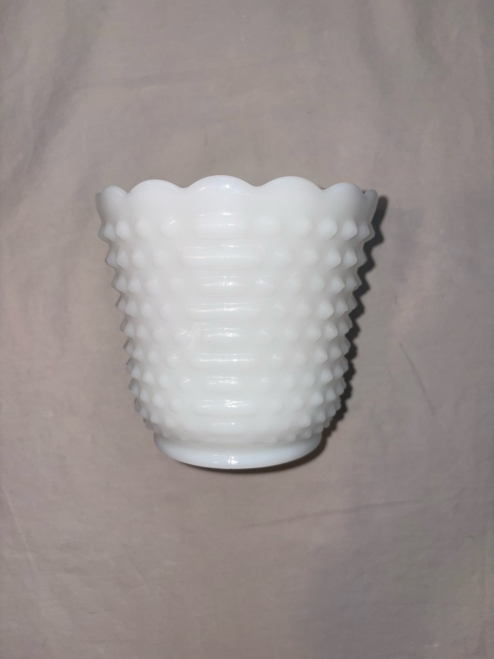 Vintage Fire-King Milk Glass Hobnail Planter Vase Scalloped Rim USA
